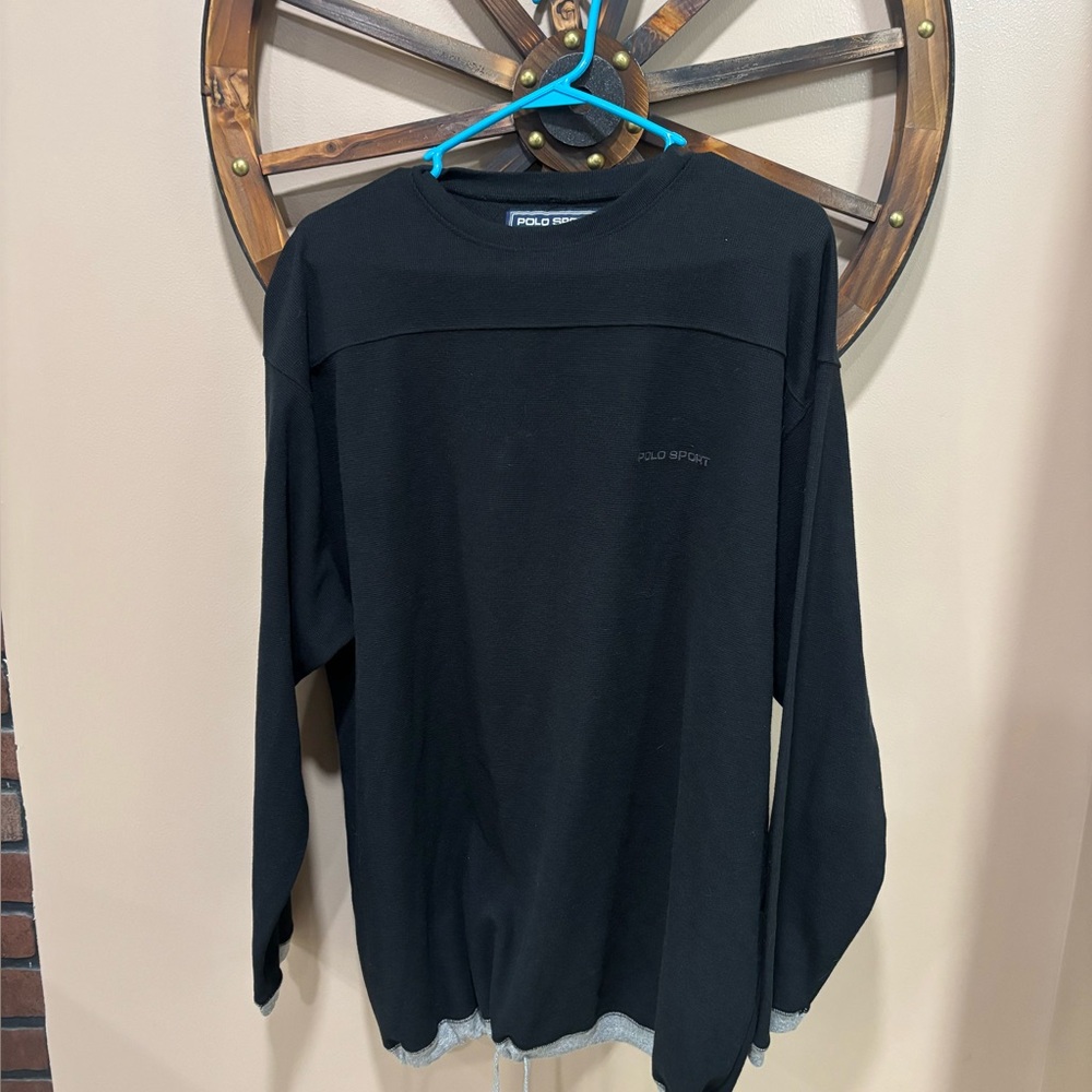 VINTAGE POLO SPORT BY RALPH LAUREN BLACK WAFFLE DRAWSTRING PULLOVER SIZE XL